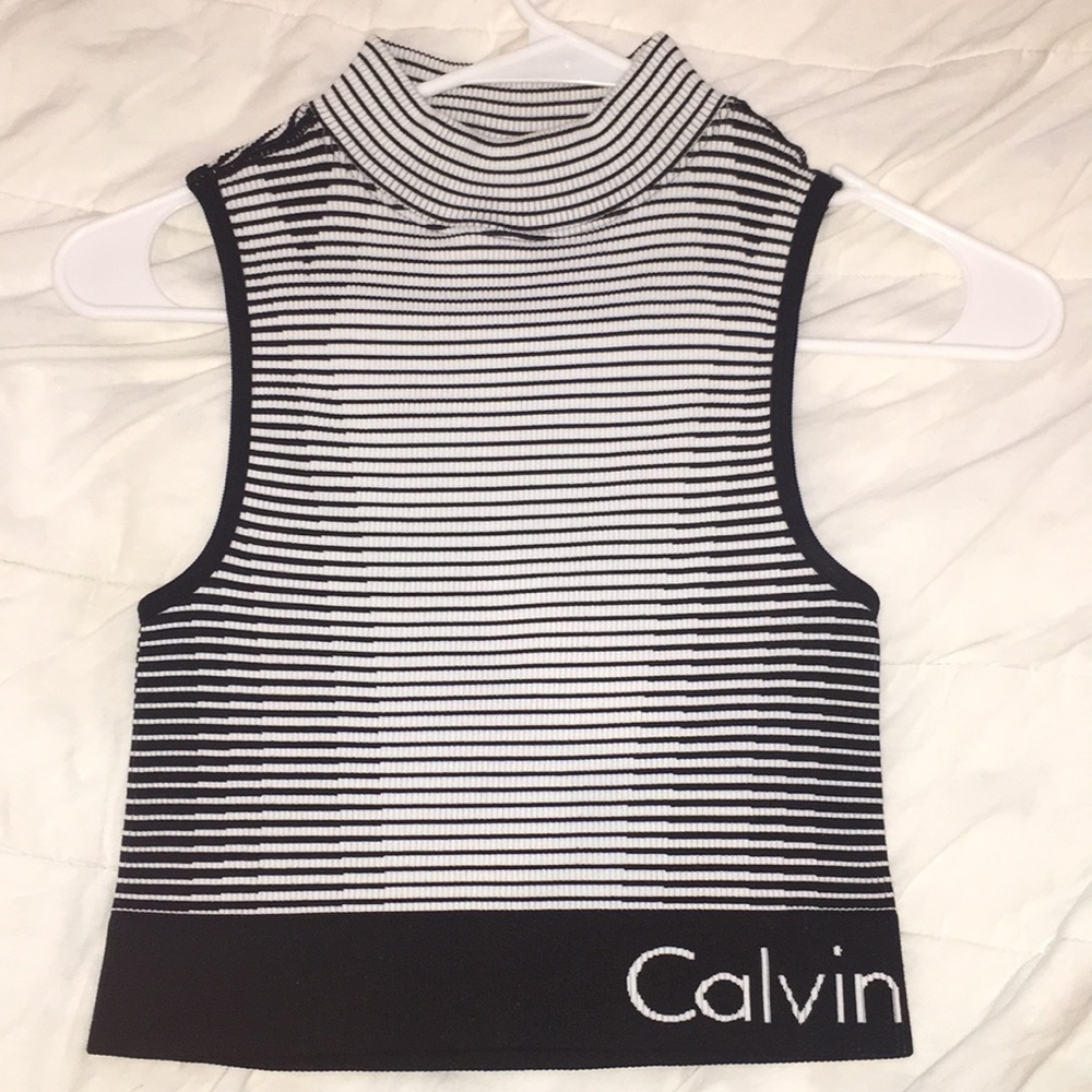 Calvin Klein black, white, and gray muscle shirt.
